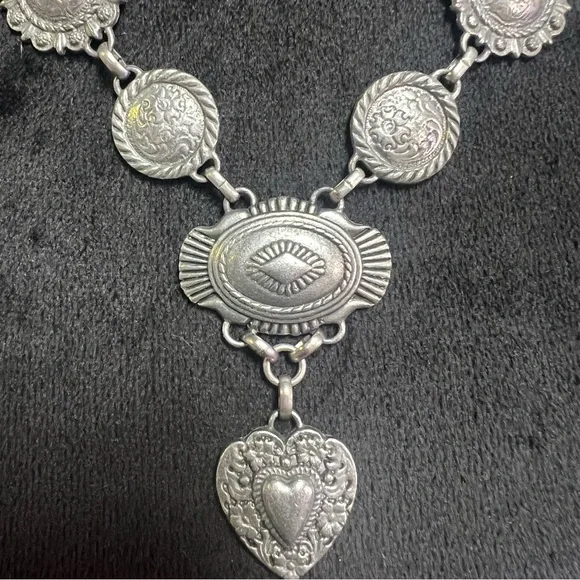 Bohemian Cowgirl Love Concho Silver Heart Pendant Necklace - Picture 6 of 15